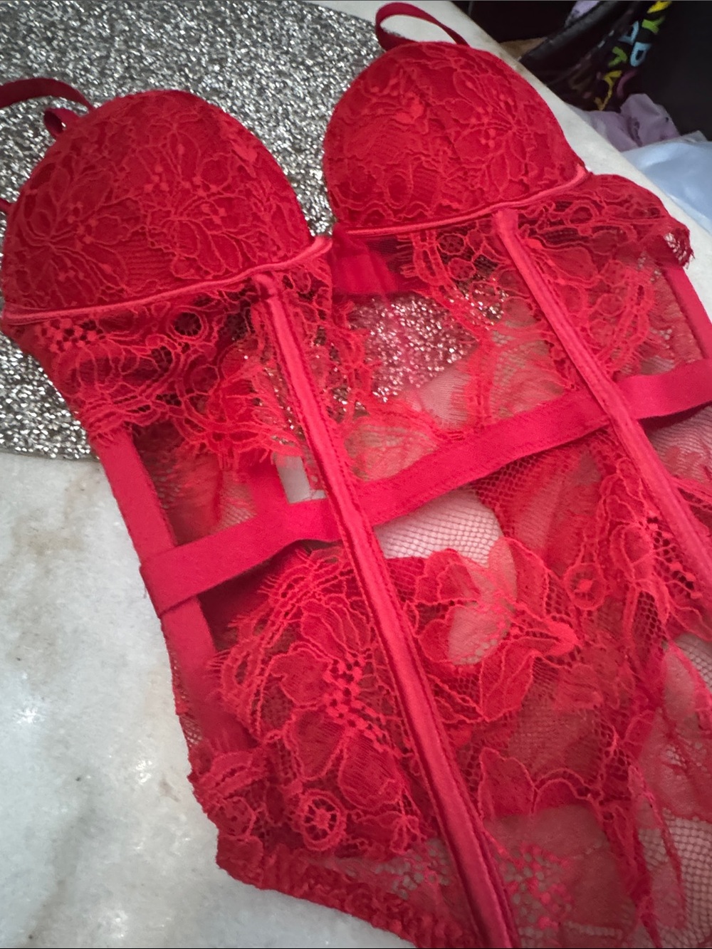 Victoria's Secret Red Lace Bra bodysuit - XS